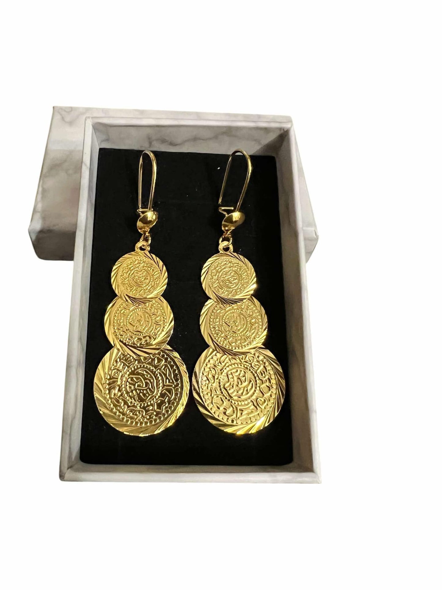 Gold-Plated 3 Coins Earrings