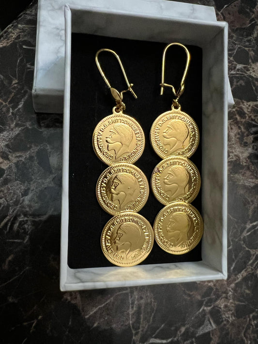 Gold-Plated 3 Coins Earrings