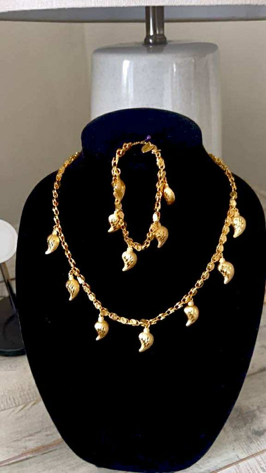 24k Gold-Plated Almond Necklace and Bracelet Set