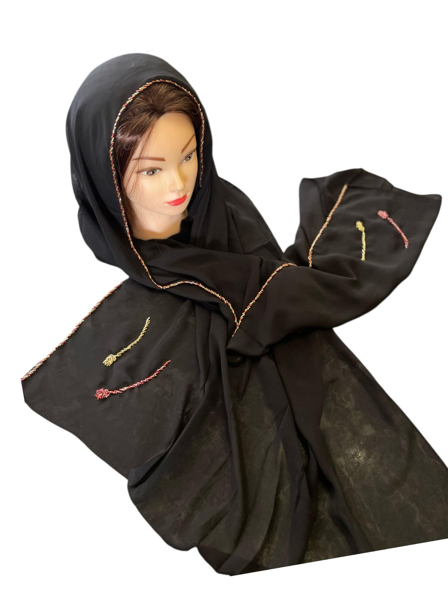 Elegant chiffon handemade beads hijab (BLACK)