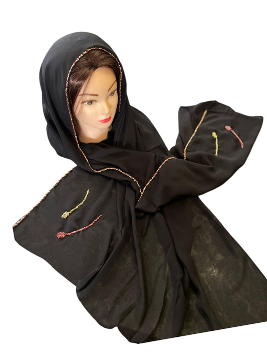 Elegant chiffon handemade beads hijab (BLACK)