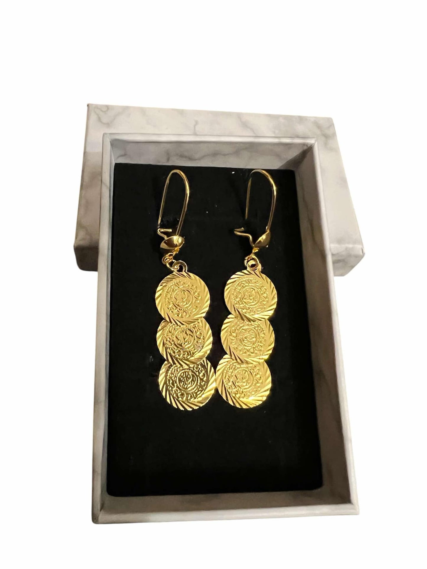 Gold-Plated 3 Coins Earrings