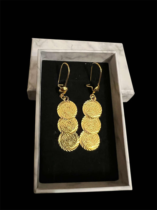 Gold-Plated 3 Coins Earrings