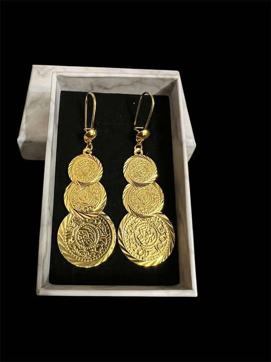 Gold-Plated 3 Coins Earrings