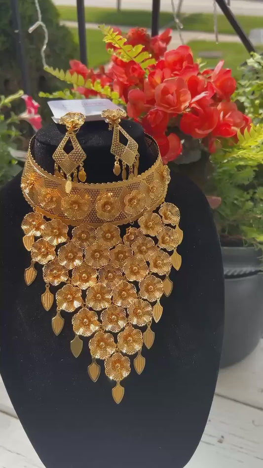 24k Gold-Plated Choker and Earings Set
